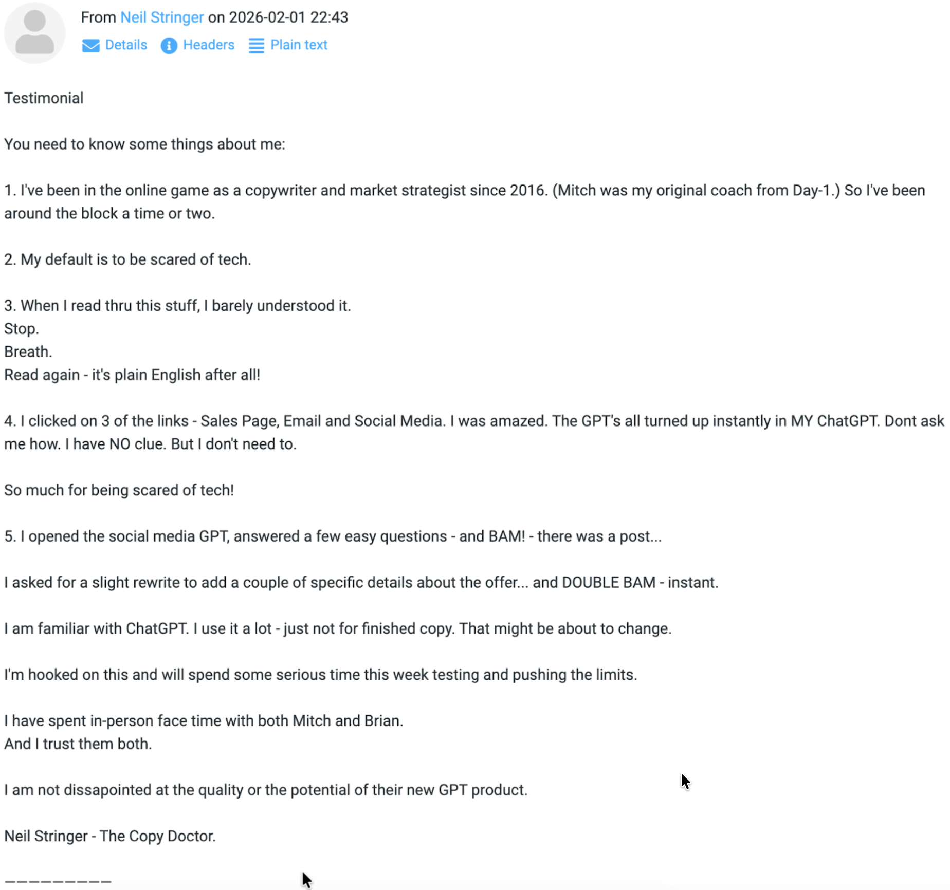 Neil Stringer Review